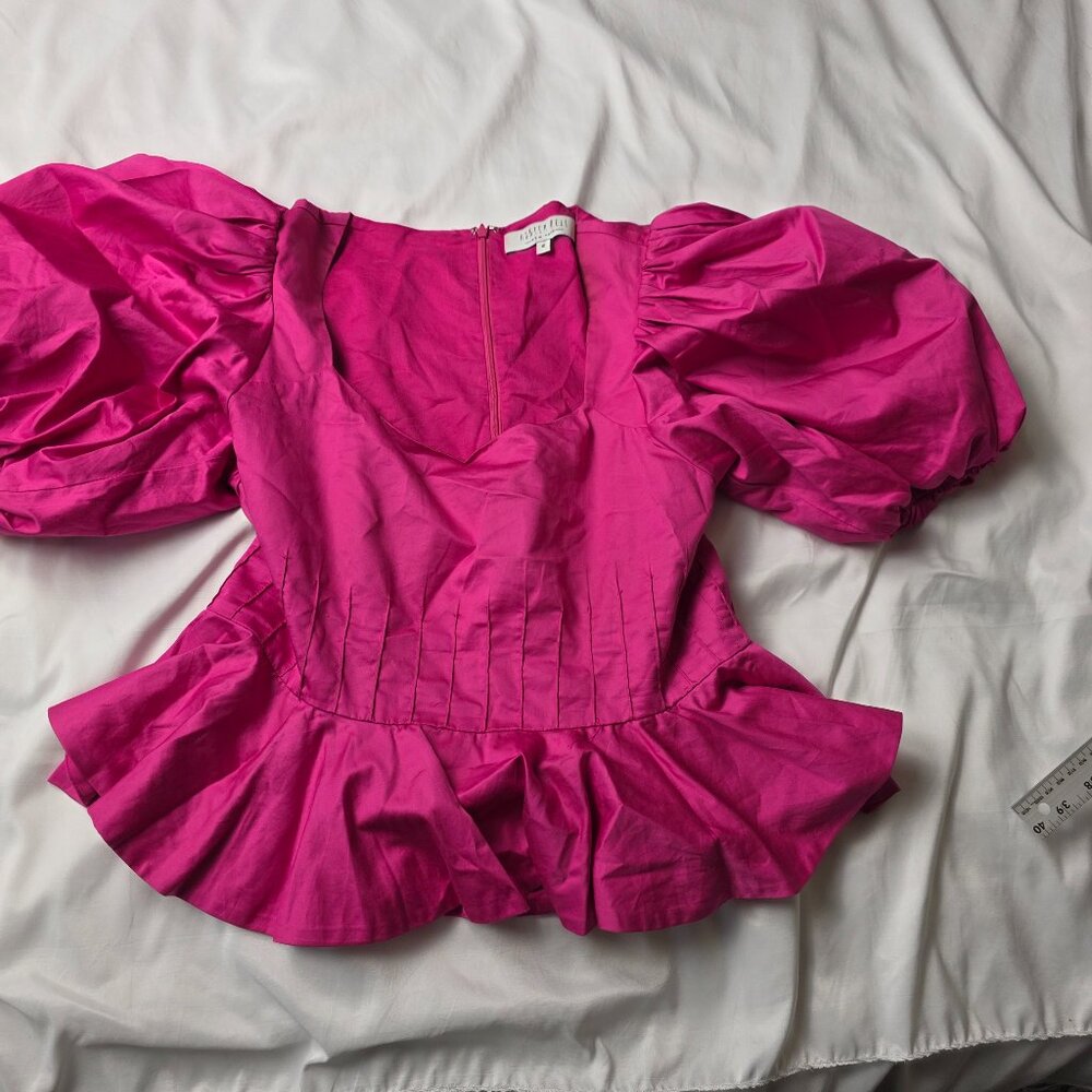 Hunter Bell New York Hot Pink Puff Sleeve Peplum Blouse